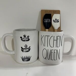 Rae Dunn Kitchen Queen Mug and Spatula Set - White and Black